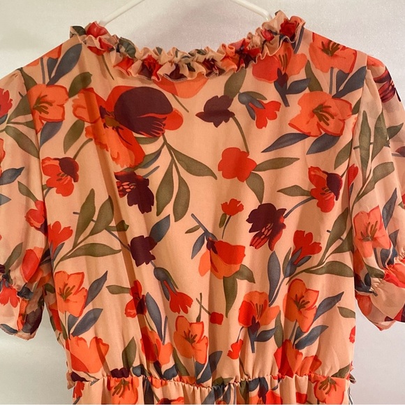 Women's Medium Orange Floral V-Neck Maxi Dress - Picture 8 of 11